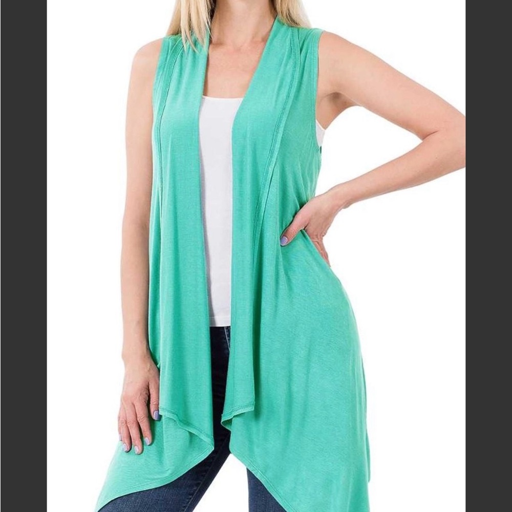 Sleeveless Teal Open Front Cardigan
